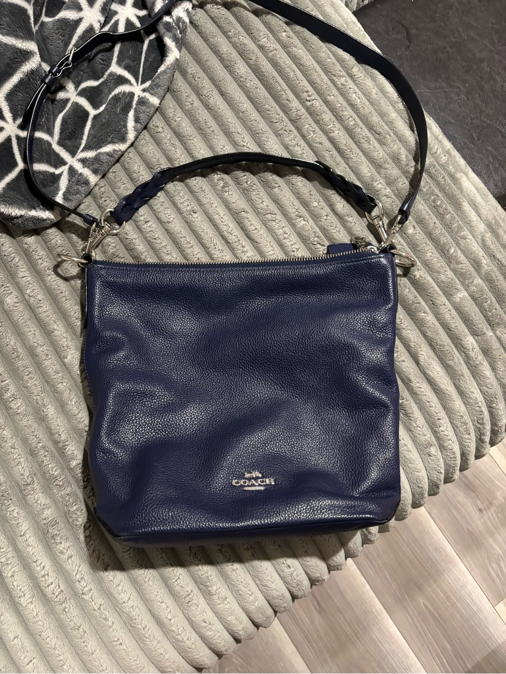 Coach Navy Pebbled Leather Crossbody with Braided Handle